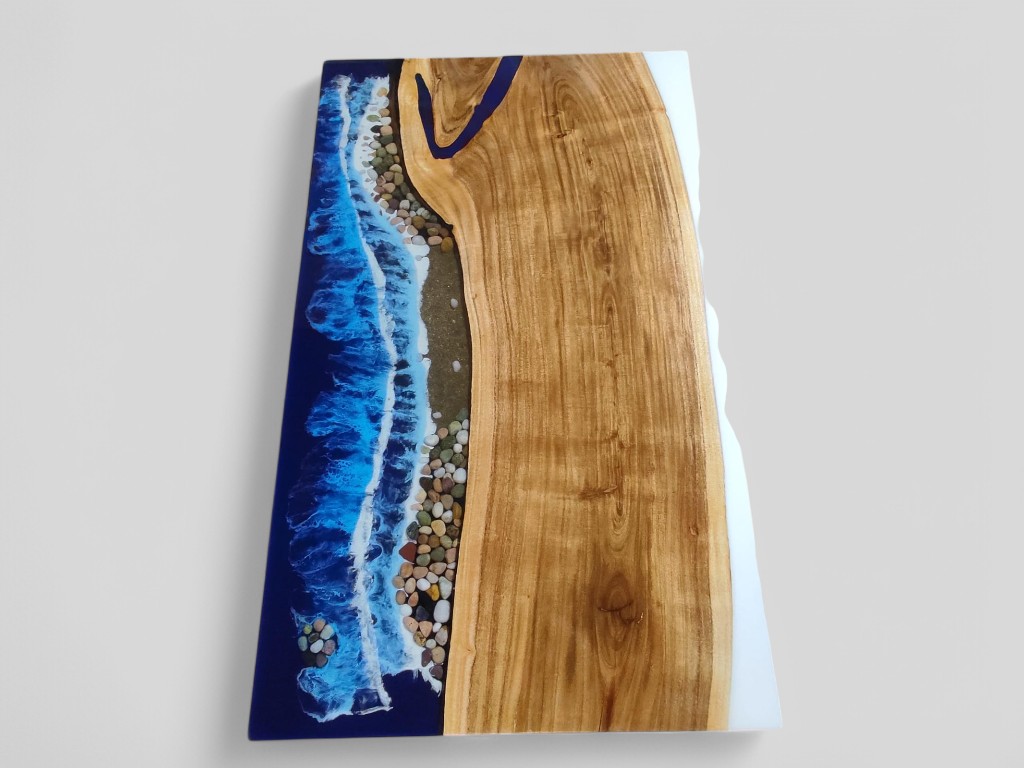 White & Blue Ocean-Inspired Epoxy Resin Acacia Wood Dining Table Custom Made